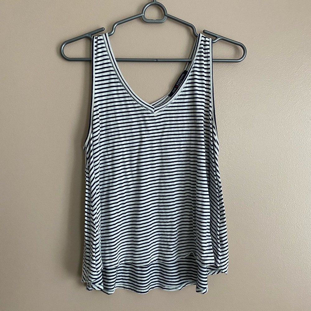 Navy & White Striped Tank Top — Size L